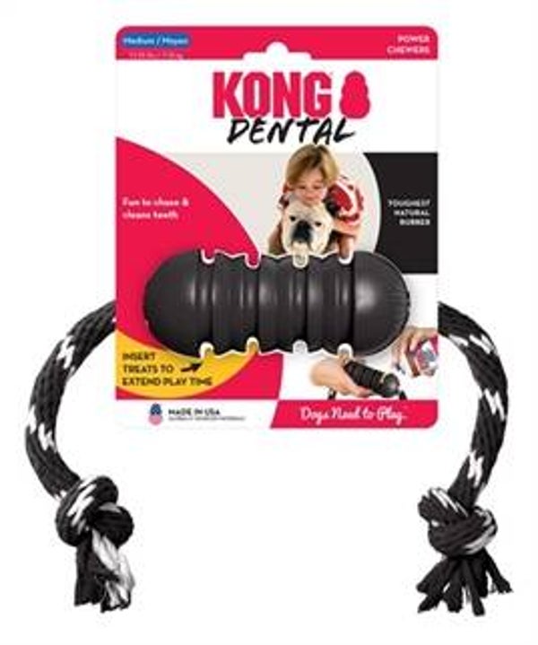 Kong Extreme Dental Met Touw Zwart / Wit van 12x5x5cm