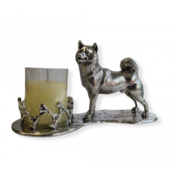 Shiba inu waxinehouder zilvertin