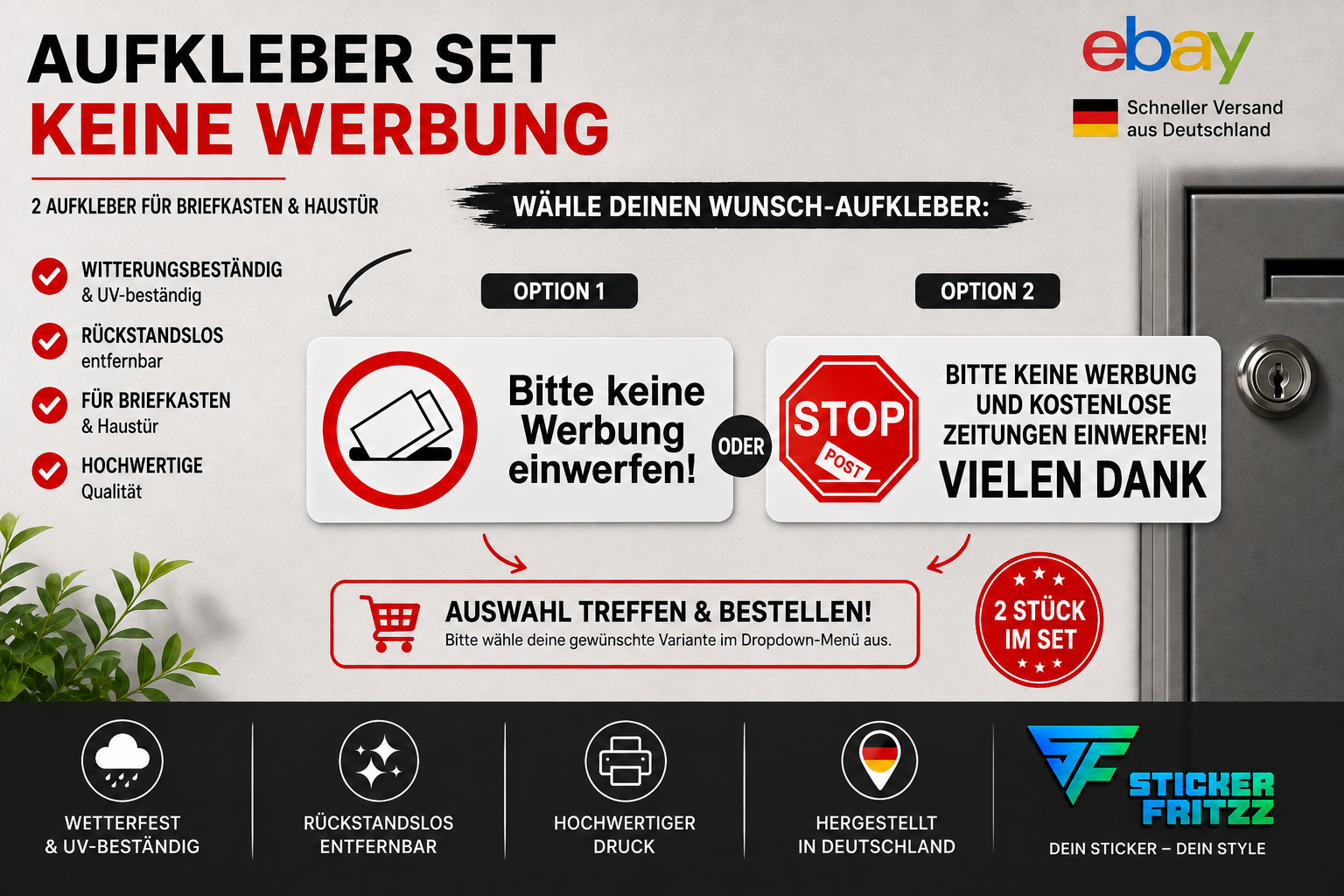 Keine Werbung Aufkleber für Briefkasten | 2 Stück