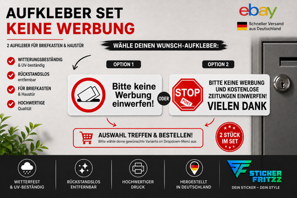 Keine Werbung Aufkleber für Briefkasten | 2 Stück