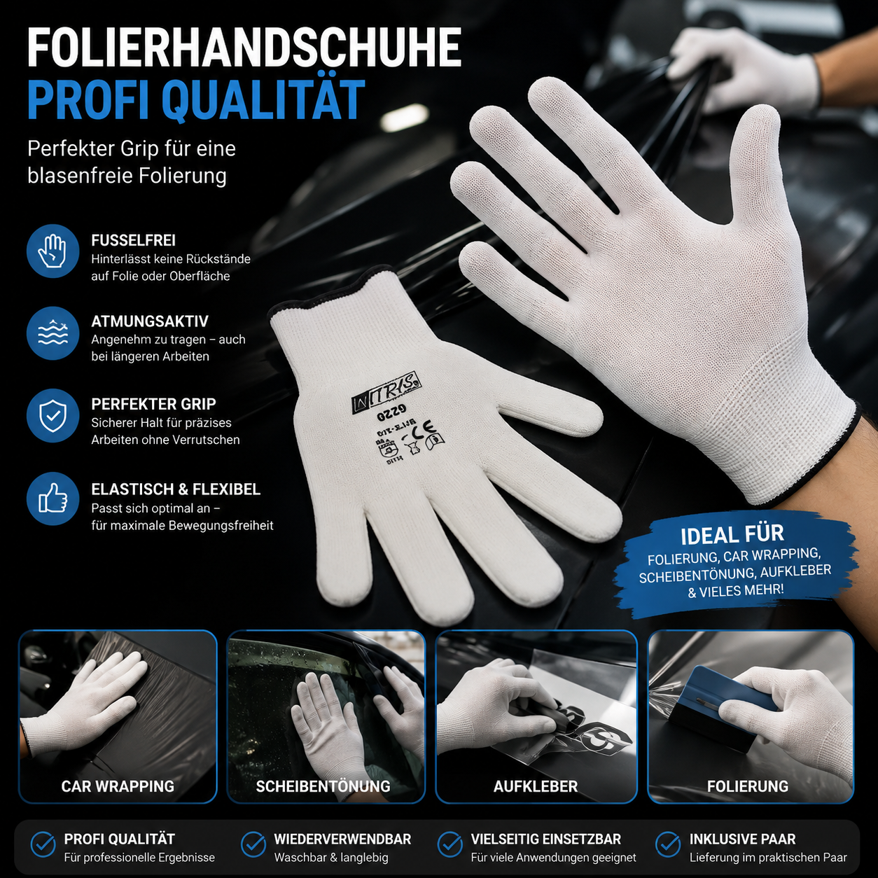 Profi Car Wrapping Verklebehandschuhe für Folierung