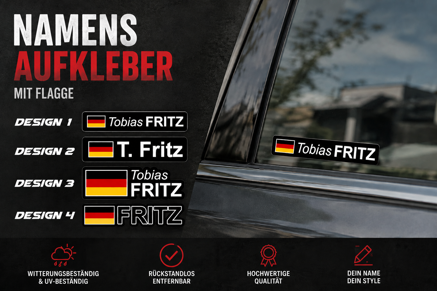 Namensaufkleber mit Hintergrund und Flagge – Individuell gestaltet