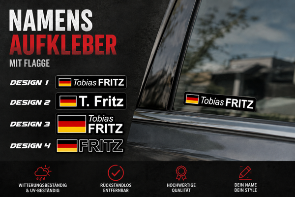 Namensaufkleber mit Hintergrund und Flagge – Individuell gestaltet