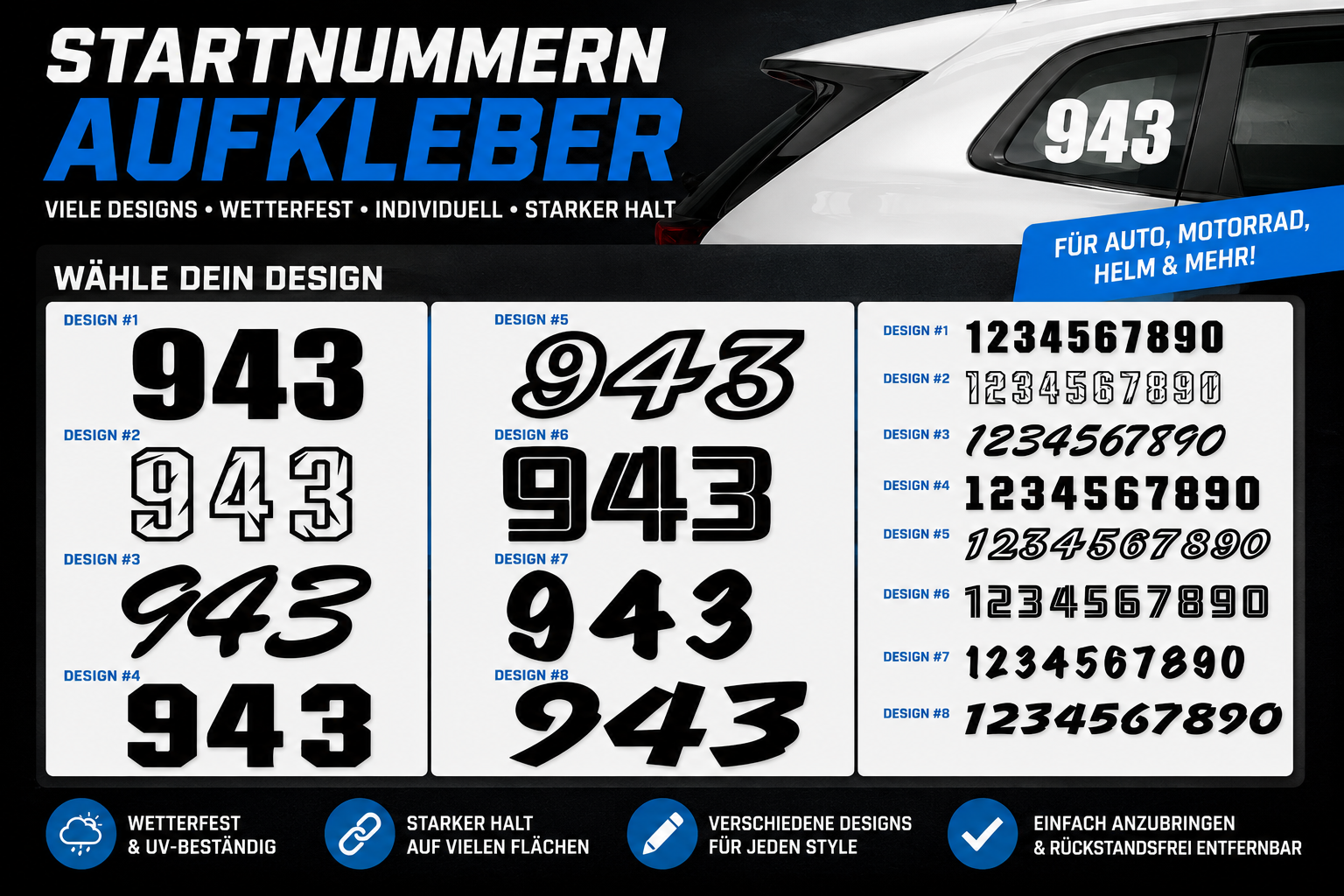 3x Startnummern Aufkleber individuell gestalten