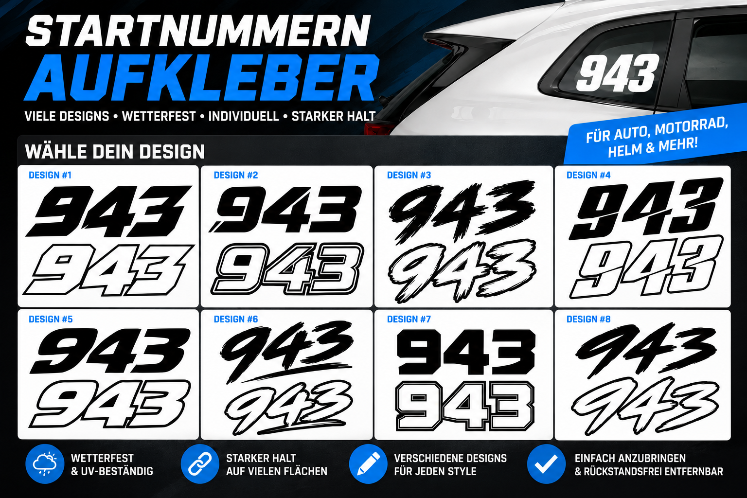 3x Startnummern Aufkleber individuell gestalten