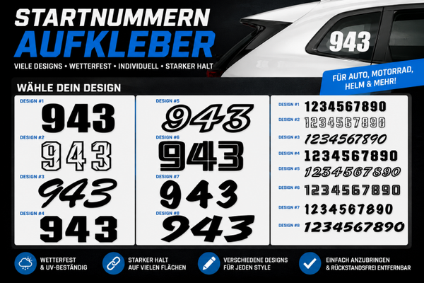 3x Startnummern Aufkleber individuell gestalten