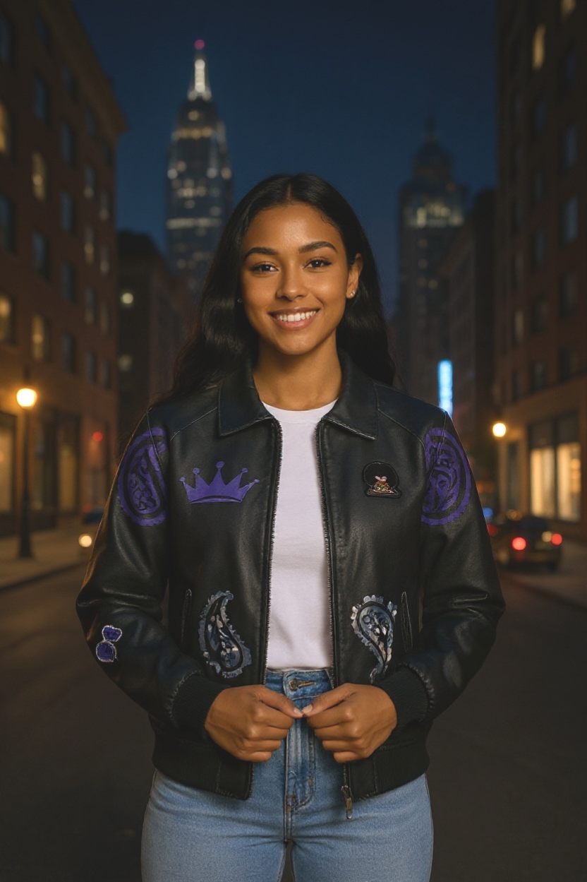 Purple Haze Leather Bomber (M) (Womens)