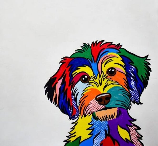 Patch the dog.  Kids/Adults acrylic Art class