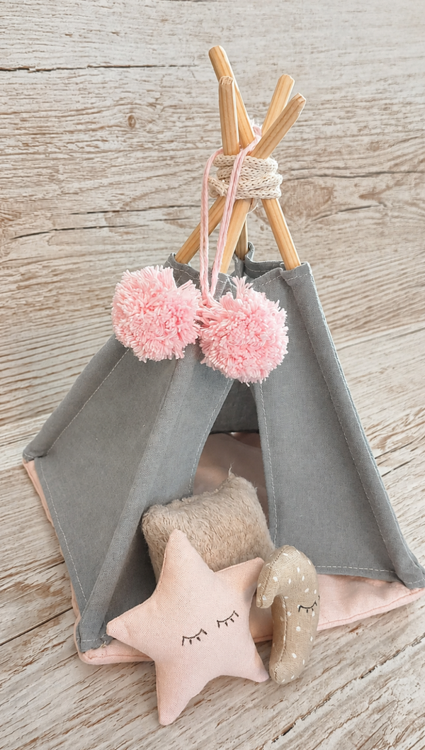 Mini-Tipi mit Kissen Puppenzelt - für das Puppenhaus