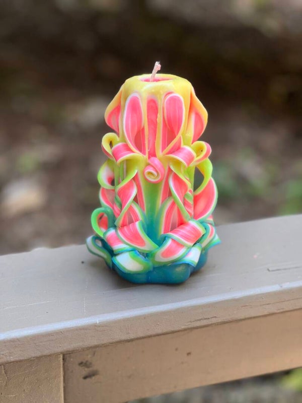 Neon Bloom Carved Candle