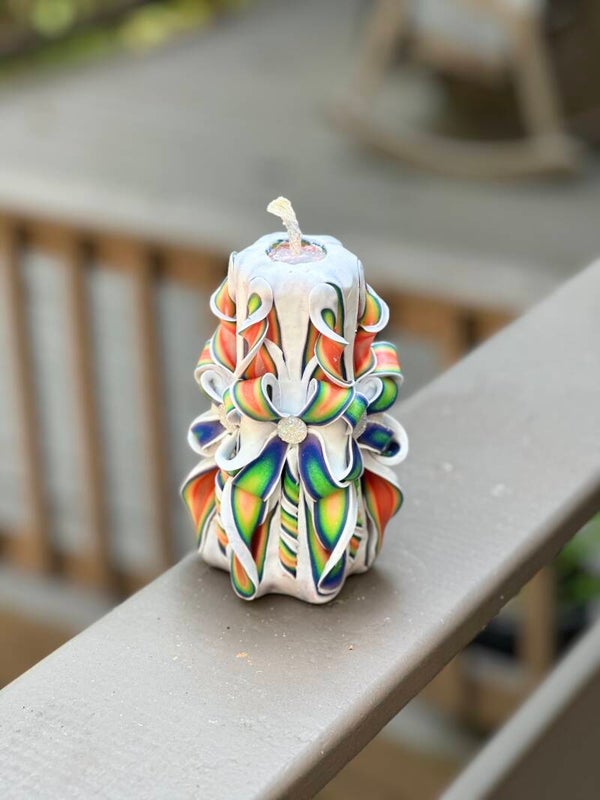 Rainbow Garden Carved Candle
