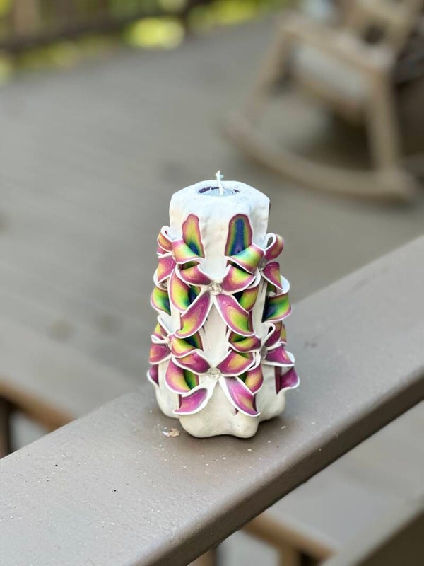 Rainbow Bloom Carved Candle