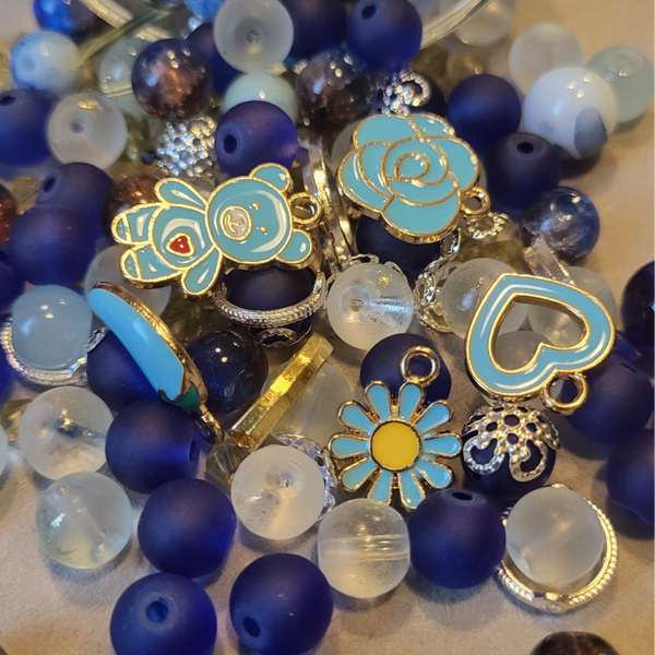 Glasperlen mit Charms #Blau/Weiß 8mm