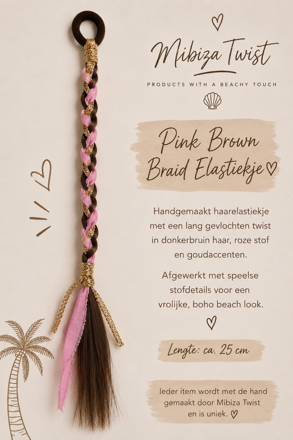 Pink Brown braid Elastiekje 🌸