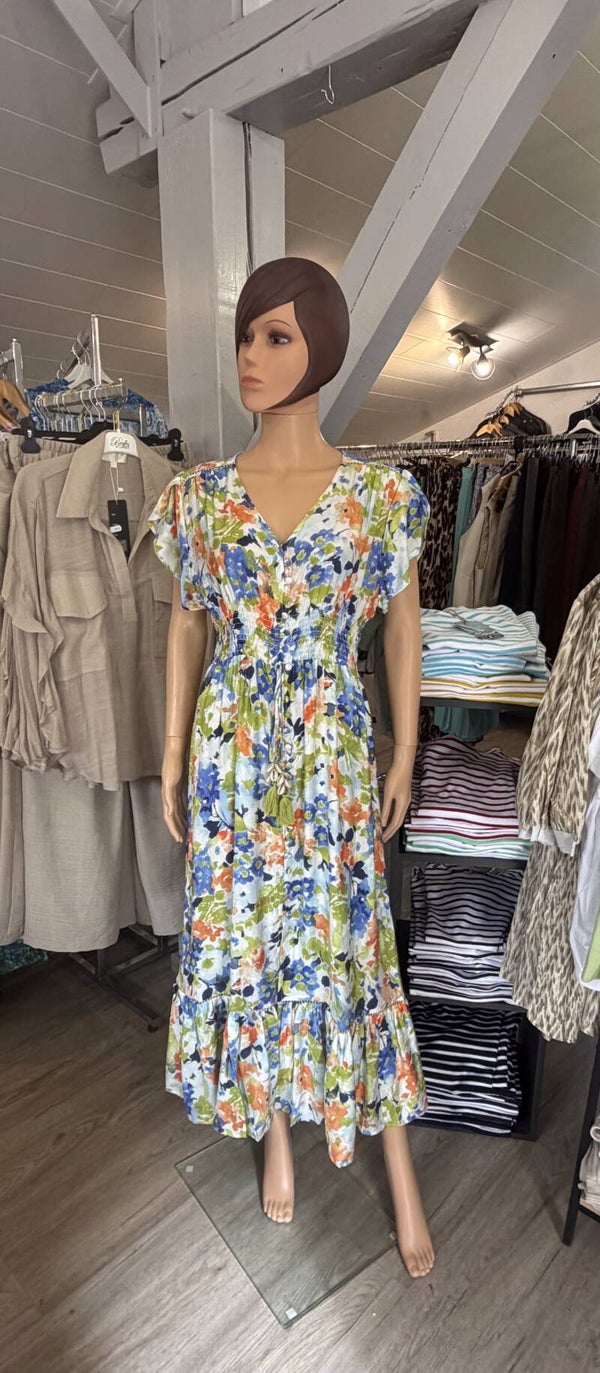 Robe longue orange verte bleu- Ref R106B