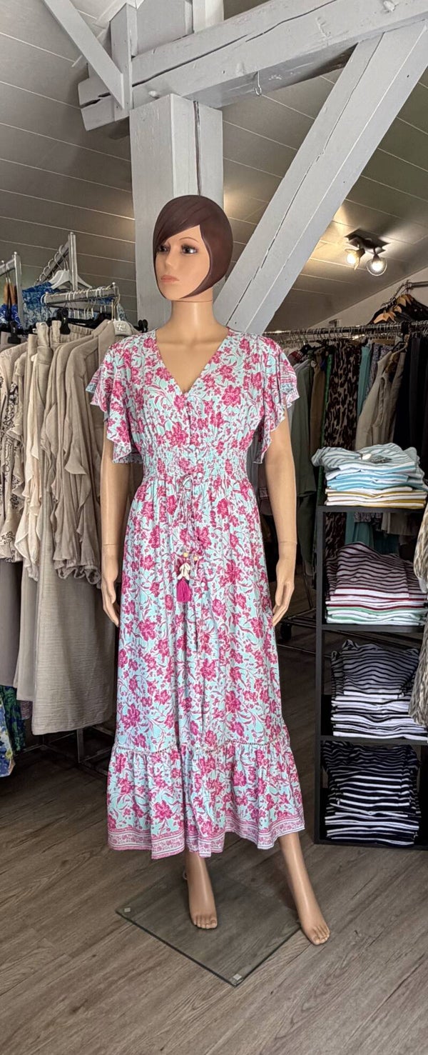 Robe longue rose et bleu- Ref R123