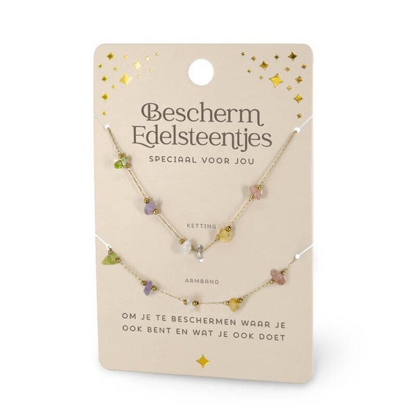 Edelstenen Ketting + Armband Set: Bescherm Edelsteentjes