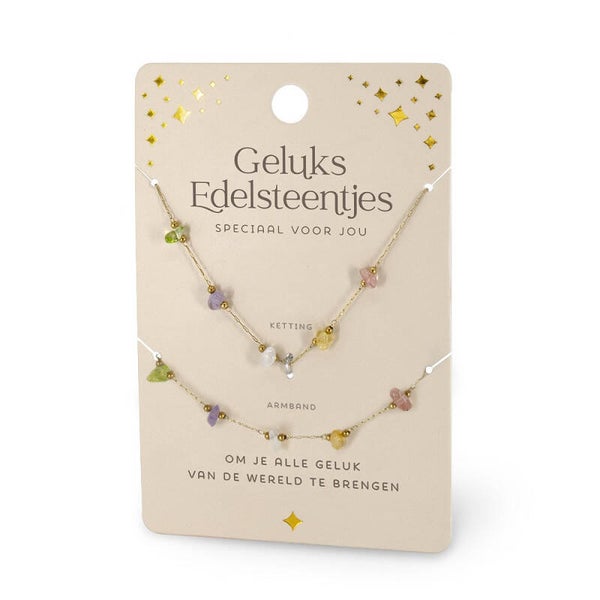 Edelstenen Ketting + Armband Set: Geluks Edelsteentjes