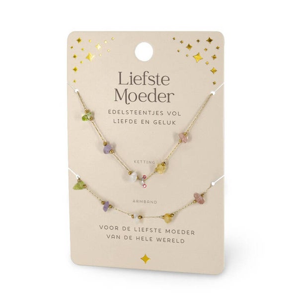 Edelstenen Ketting + Armband Set: Liefste Moeder