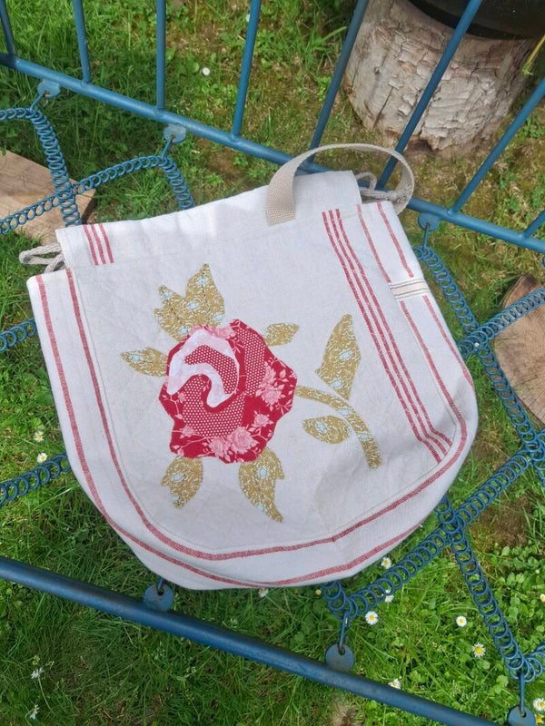 Strickbeutel Unikat Schabby Leinen Tilda Rose Applikation