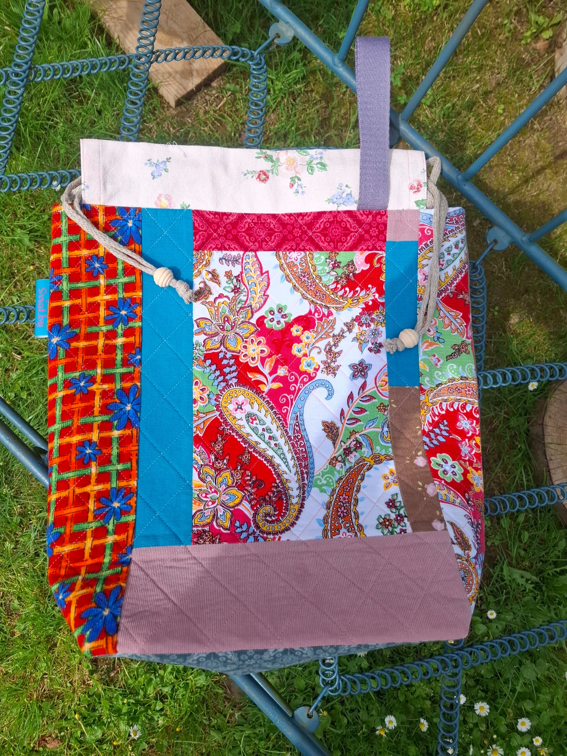 Strickbeutel Patchwork Babycord Unikat