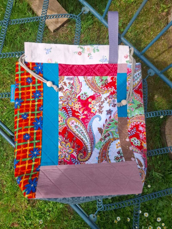 Strickbeutel Patchwork Babycord Unikat