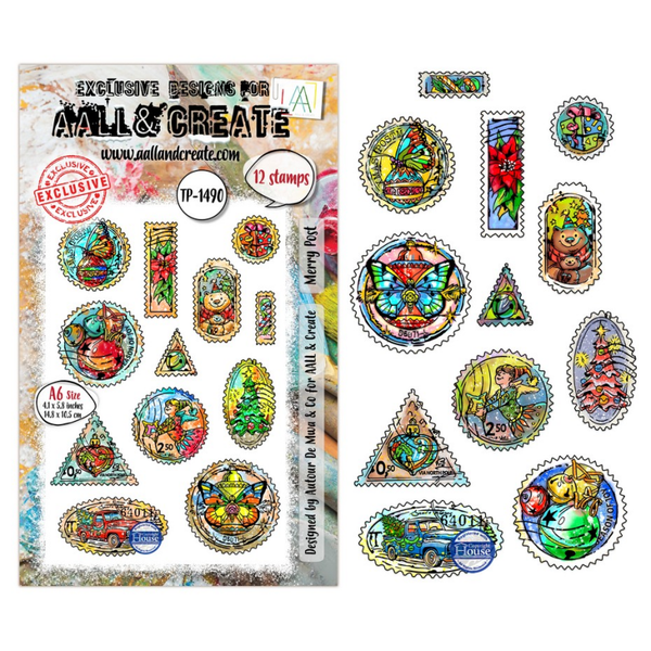 Postcards of Cheer A6 Stamp Sets Merry Post by Autour De Mwa & Co (AALL-TP-1490)