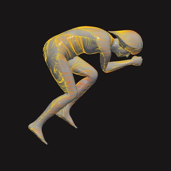 AiRO virtueller Windkanal: 3D-Modell eines Radfahrers in Aeroposition mit simulierten Strömungslinien