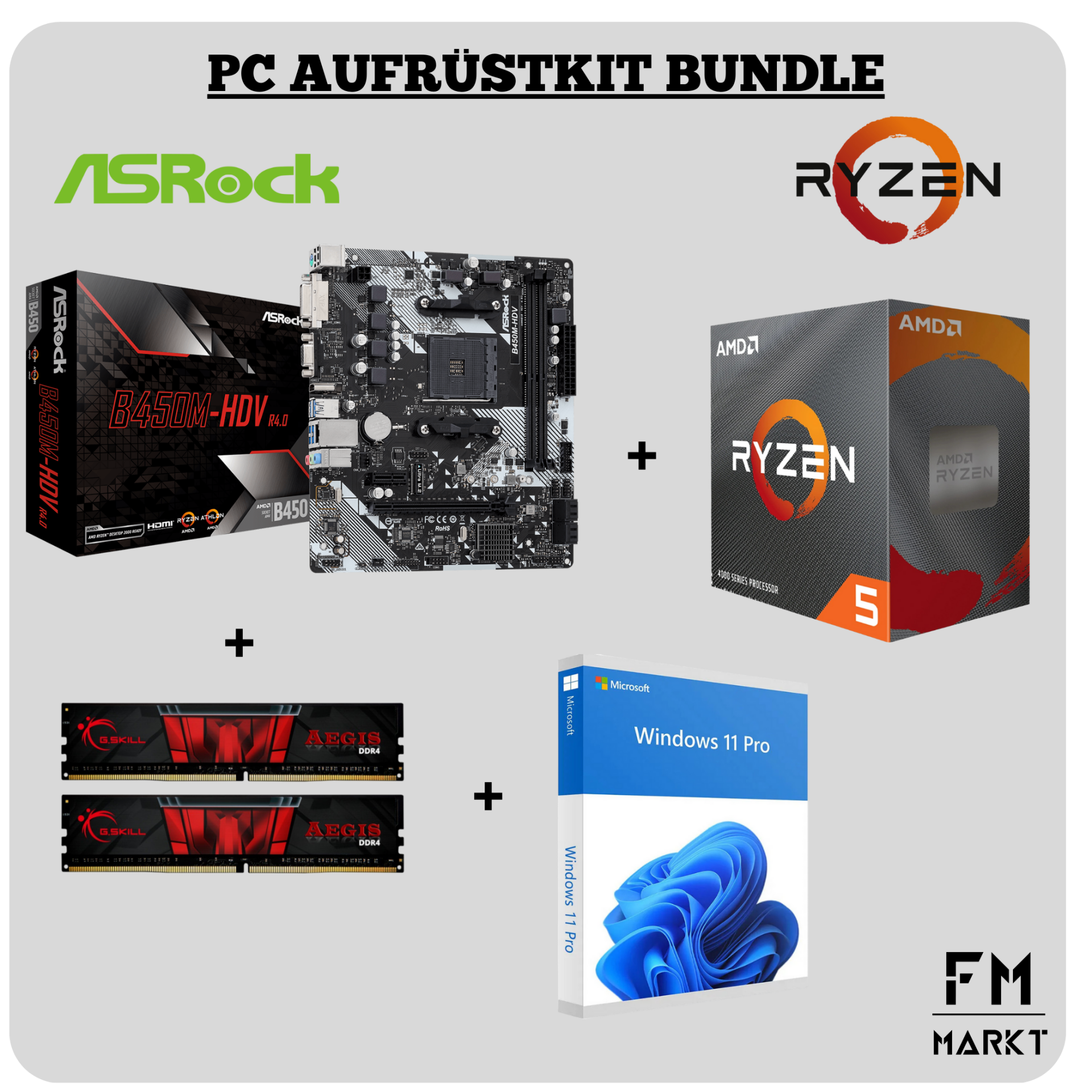 PC Bundle Aufrüstkit ASROCK B450M-HDV + RYZEN 5 4500 + 16GB DDR4 RAM + WIN11 PRO