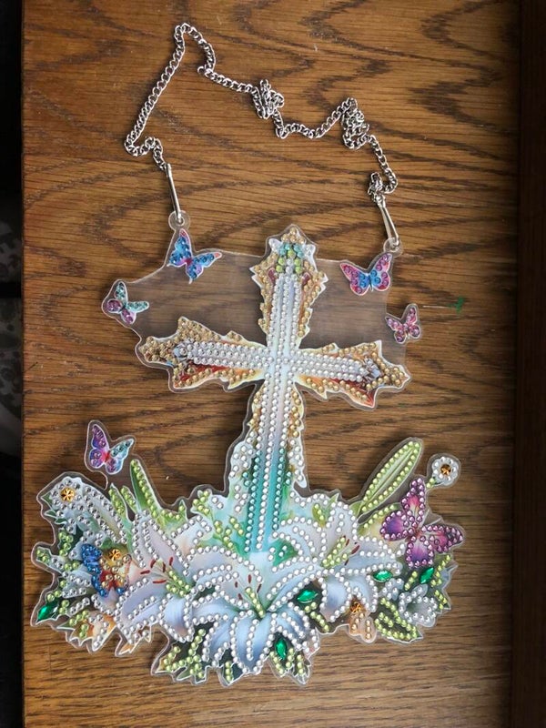 Fensterbild Kreuz Blumen