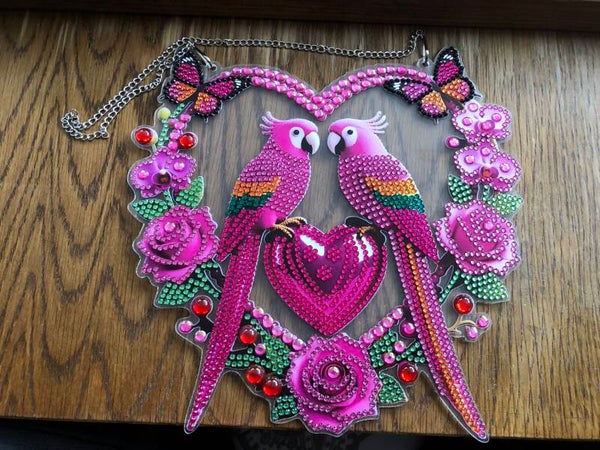 Fensterbild Zwei Rosa Papageien