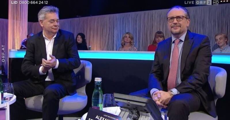 Screenshot der Licht-ins-dunkel-Gala mit Außenminister Schallenberg und Vizekanzler Kogler