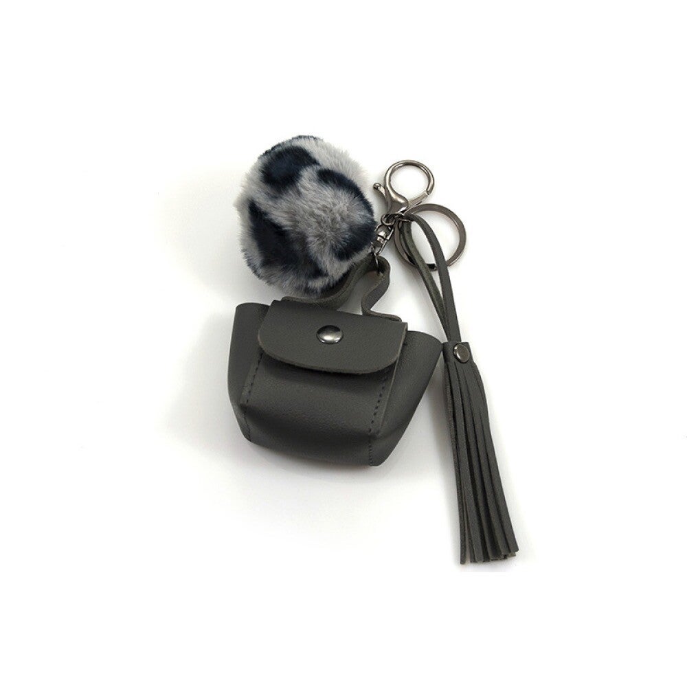 Tassen / sleutelhanger grijs met grijze pompon