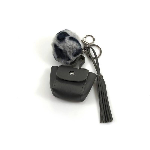 Tassen / sleutelhanger grijs met grijze pompon