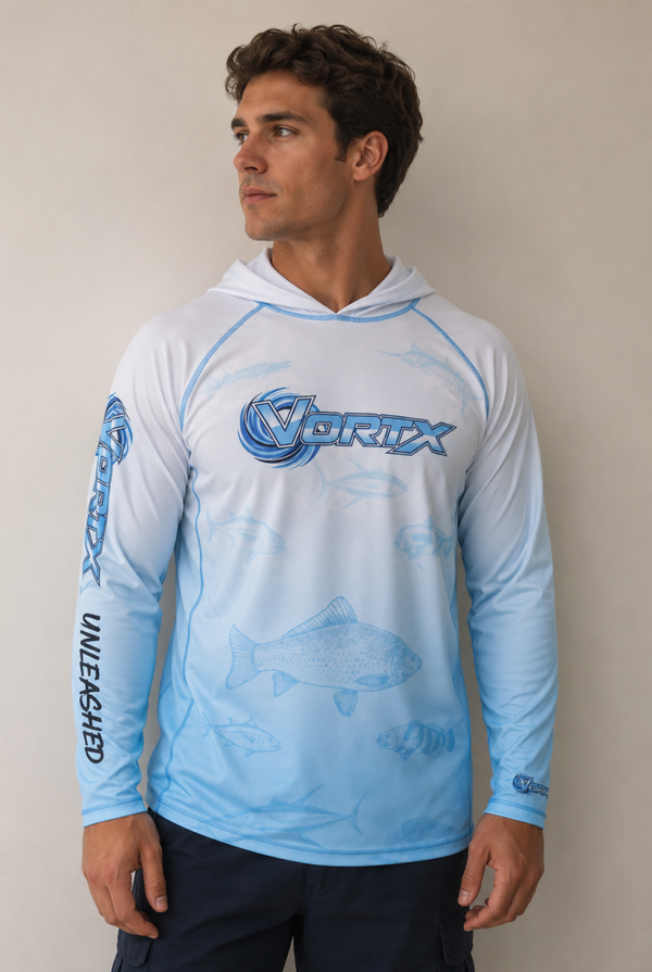 White/blue long-sleeved hoodie