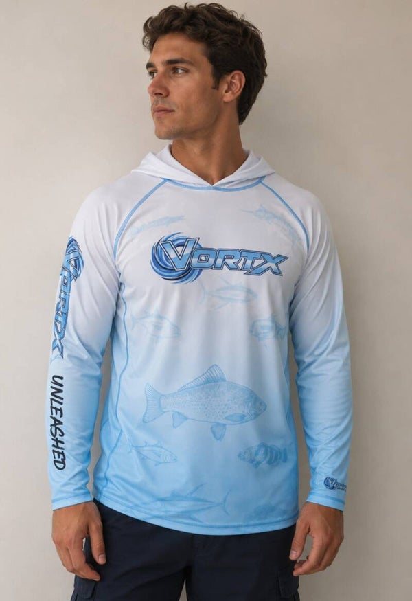 White/blue Hooded long-sleeve shirt