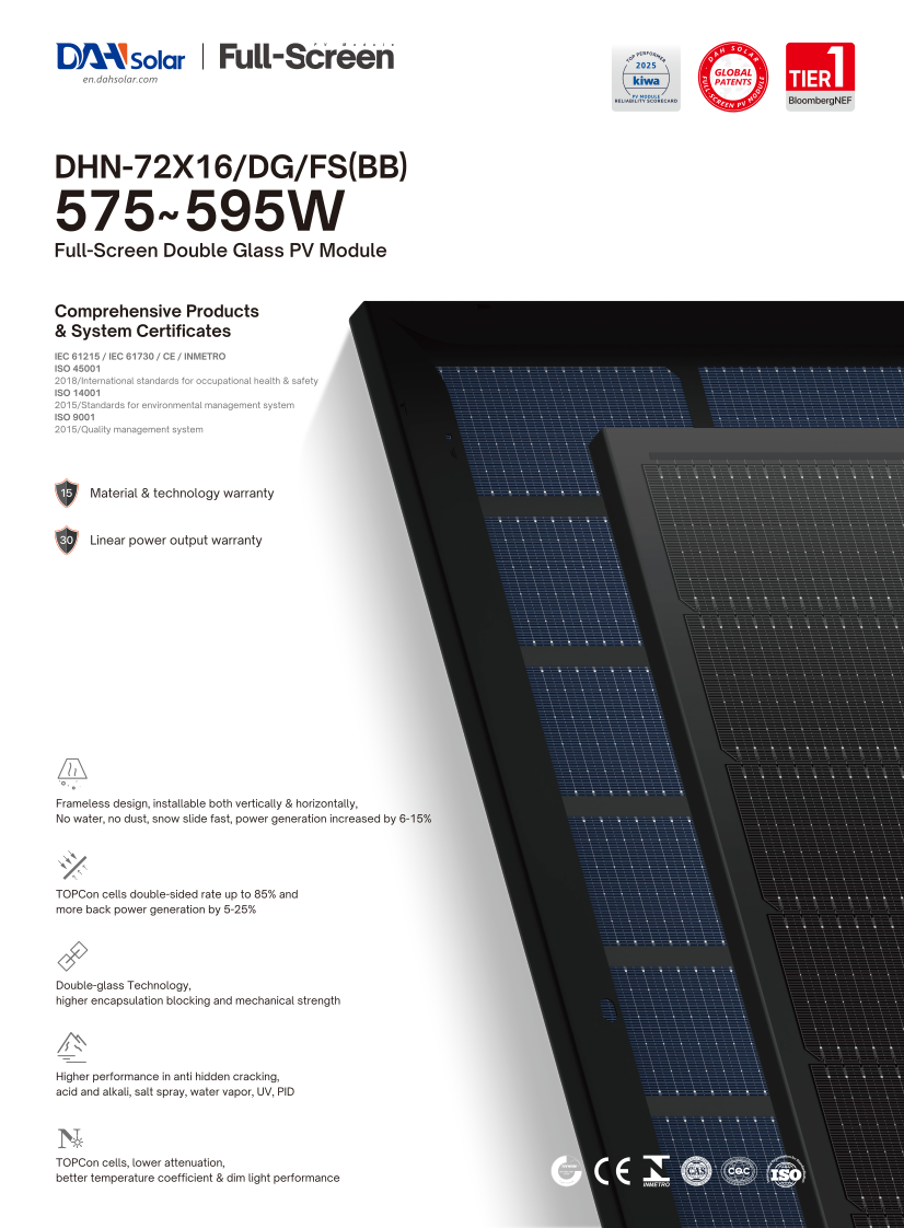Solarmodule DAH Solar DHN-72x16-DG/FS(BB)-580W  Fullscreen Fullblack, Glas/Glas, bifacial