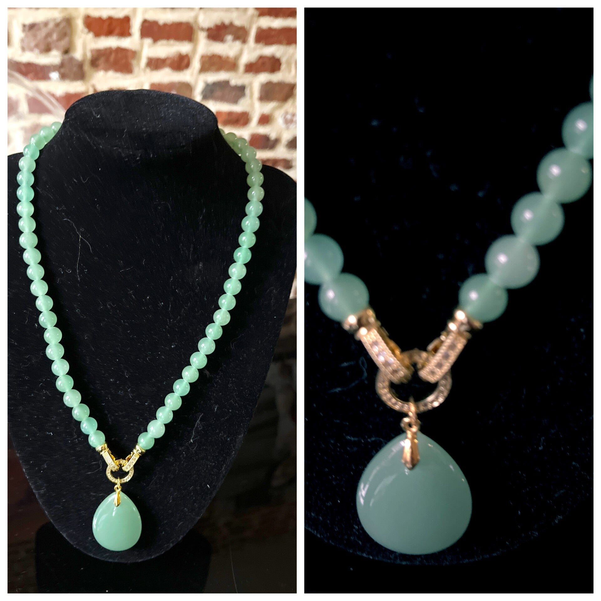 AVA (PARURE en Jade/collier, bracelet, boucles d'oreille). Pendentif en jade vert/amovible