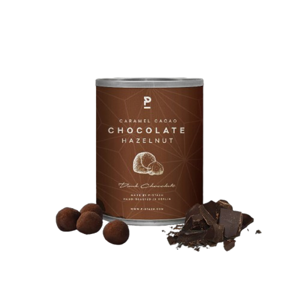 HAZELNOOT - PURE CHOCOLADE MET KARAMEL EN CACAO - MINI 60G