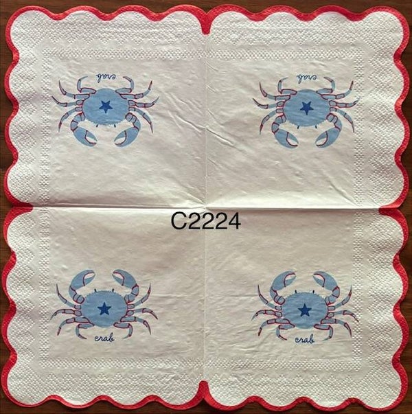 Beach (C2224) - Blue and Red Crab with a Red Scalloped Edge
