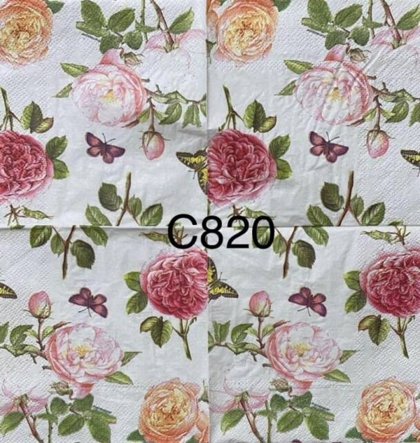 Flowers (C820) - Single Roses and Butterflies