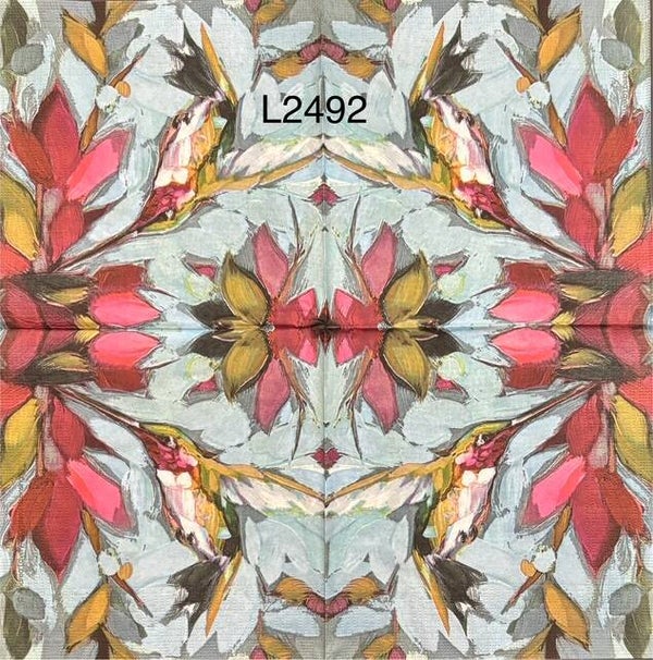 Birds (L2492) - Hummingbird (Burgundy, White, Tan and Black)