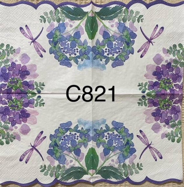 Flowers (C821) - Blue and Purple Flowers with Purple Dragonfly