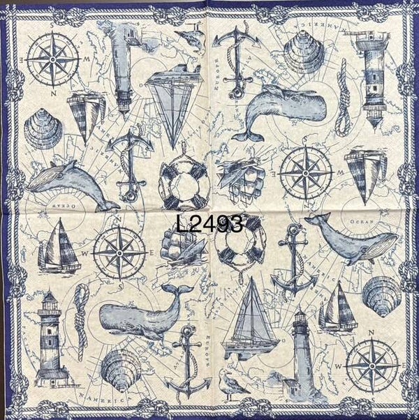 Beach (L2493) - Lighthouse, Whale, Shell, Anchor, Compass, Life Preserver, Sailboat, Rope