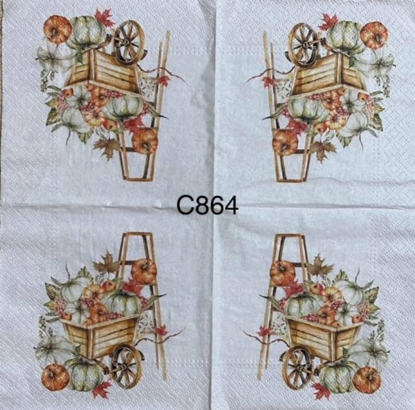 Fall (C864) - Wagon with Pumpkins and a Ladder 864