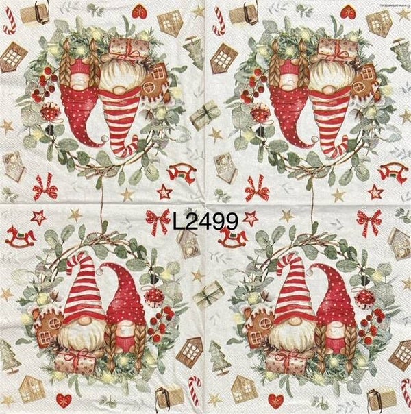 Gnomes (L2499) - Christmas Gnome Couple in Wreath