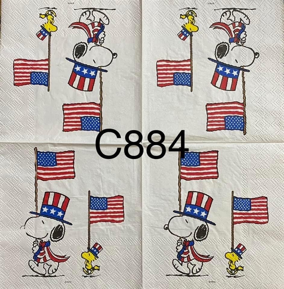4th of July (C884) - Snoopy and Woodstock Holding Flags