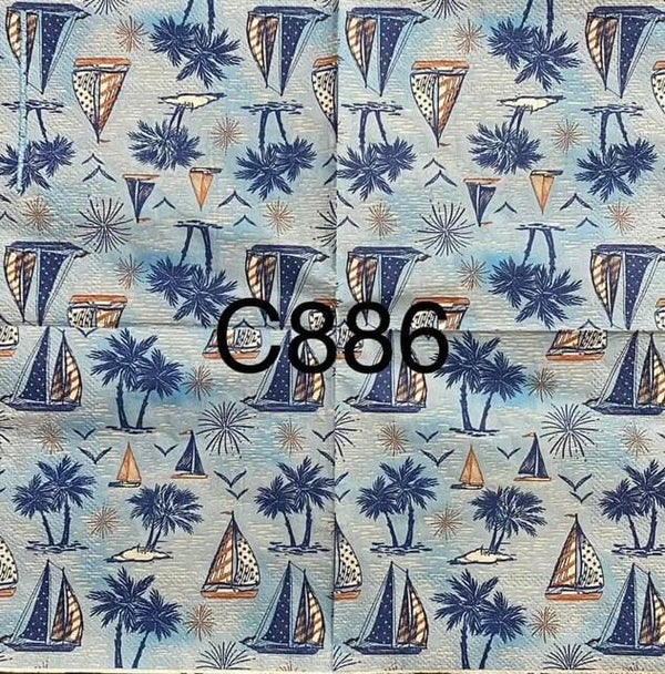 Beach (C886) - Sailboats and Palm Trees
