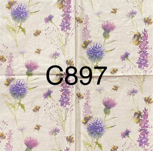 Flowers (C897) - Purple Dandelions with Bee Suckling on Lavender