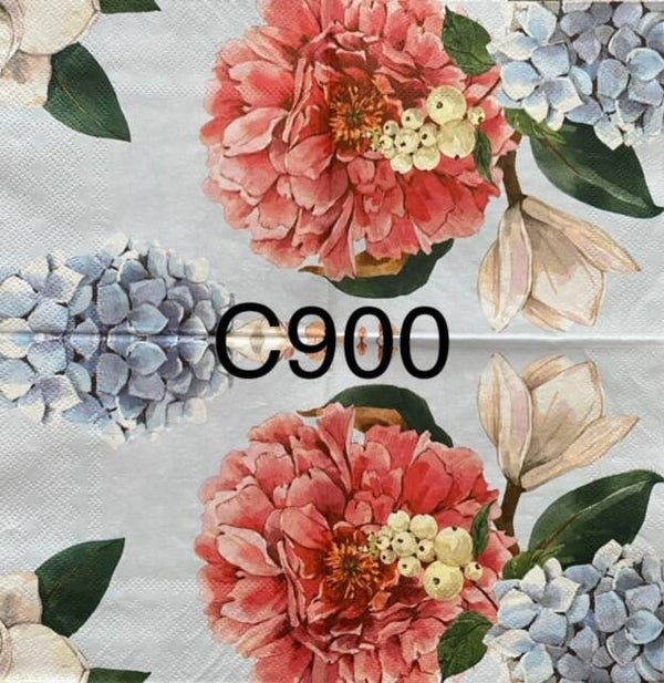 Flowers (C900) - Blue Hydrangea and Red Flower